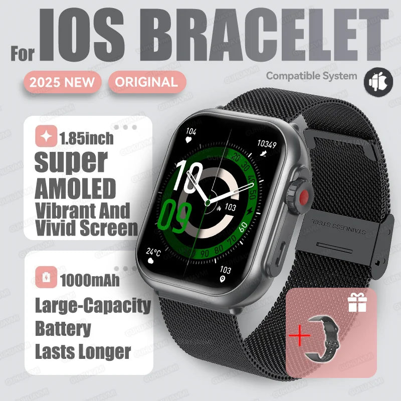 2025 New Fashion Sports Smart Watch Men Women 1.85-Inch HD AMOLED Full Touch Screen IP68 Waterproof Bluetooth Call SmartWatches