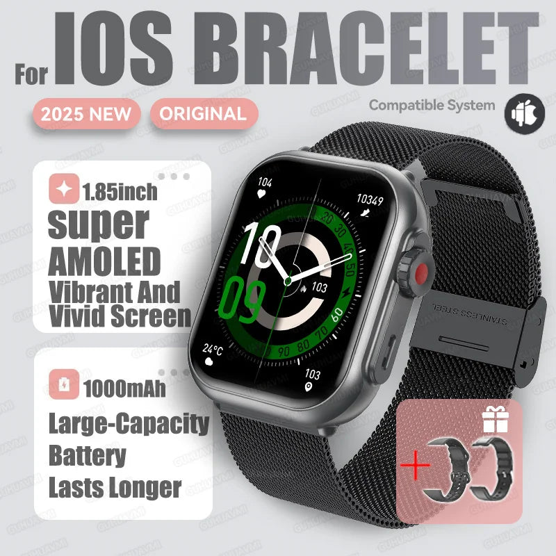 2025 New Fashion Sports Smart Watch Men Women 1.85-Inch HD AMOLED Full Touch Screen IP68 Waterproof Bluetooth Call SmartWatches