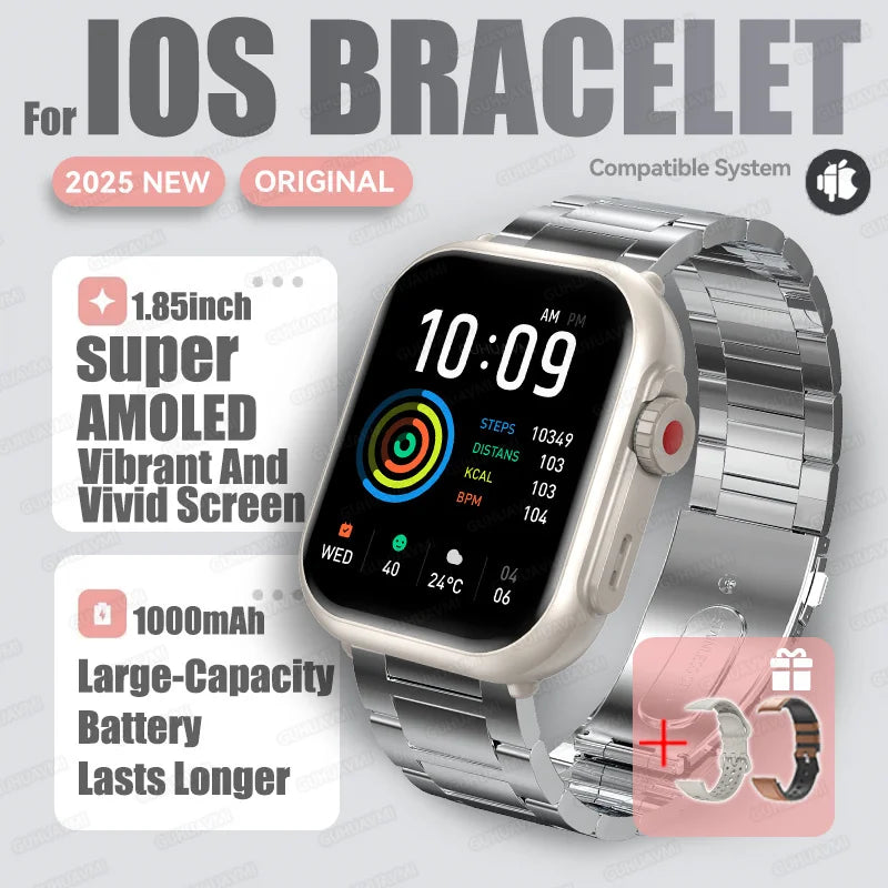 2025 New Fashion Sports Smart Watch Men Women 1.85-Inch HD AMOLED Full Touch Screen IP68 Waterproof Bluetooth Call SmartWatches